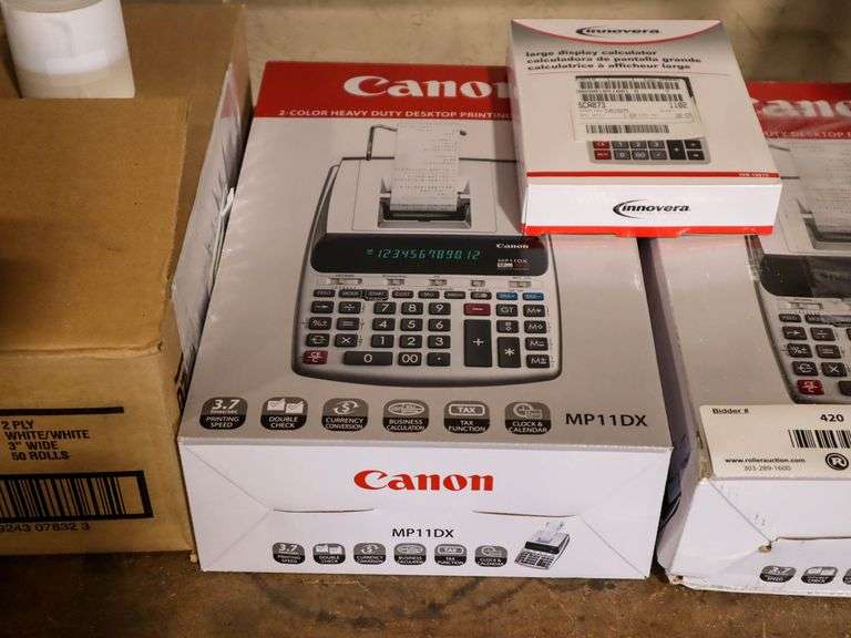 (2) Cannon MPIIDX Calculators, Innovera Calculator And Box Of Receipt Rolls - Roller Auctions