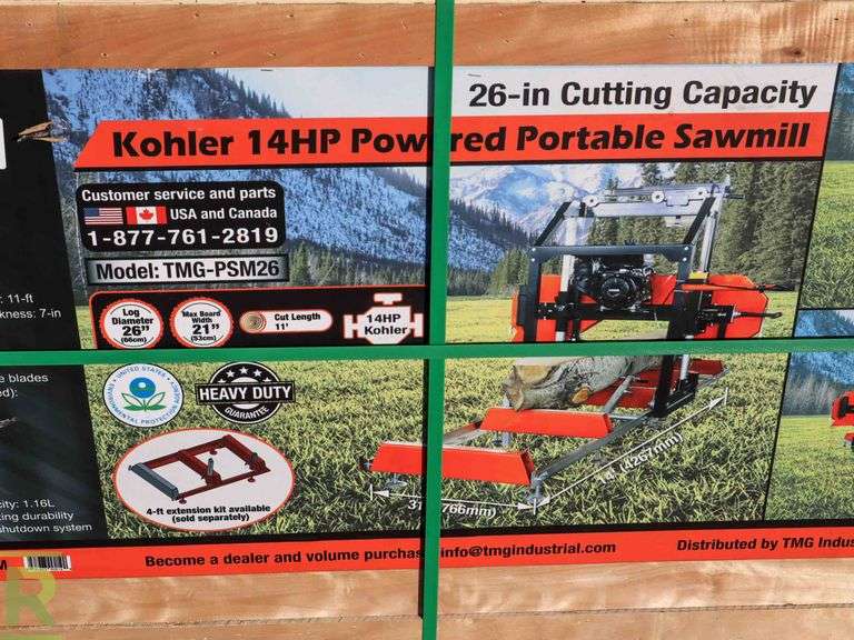 New TMG TMGPSM26 Kohler Industrial Powered Portable Sawmill, 14HP
