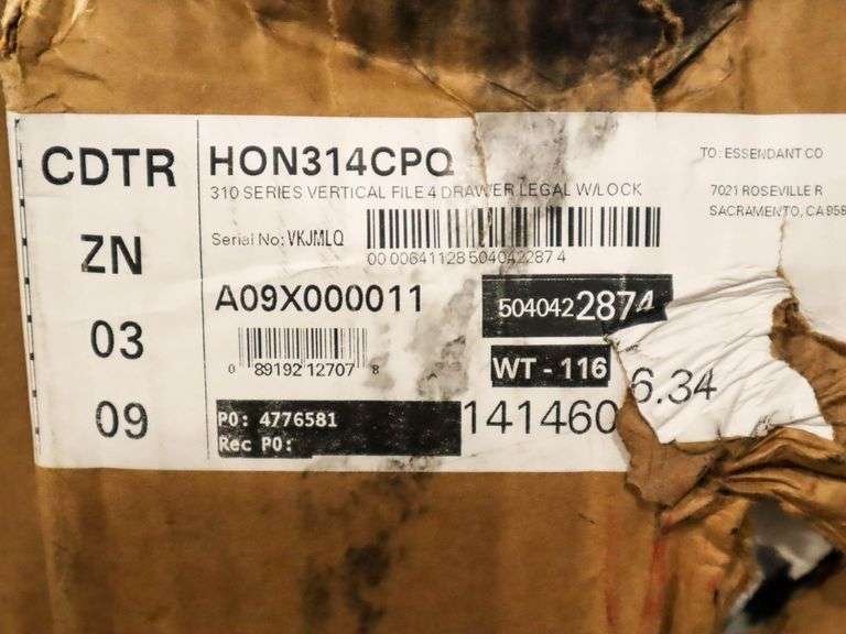 (2) HON 314CPQ 4-Drawer Letter File Cabinets - Roller Auctions