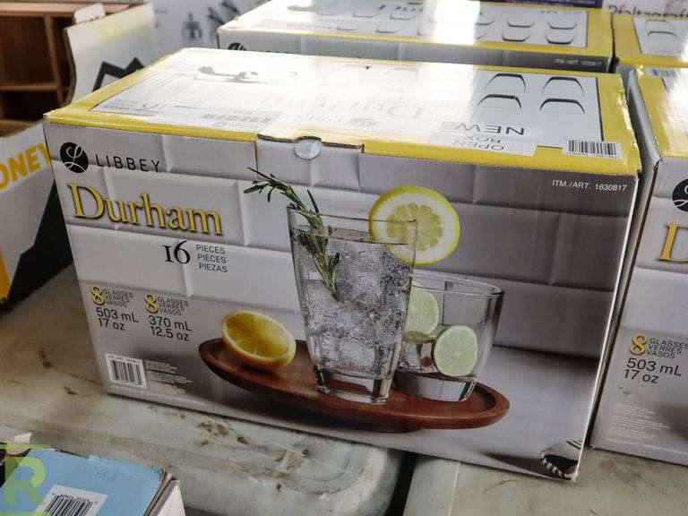 Libbey Durham 16pc Glasses Set New Roller Auctions