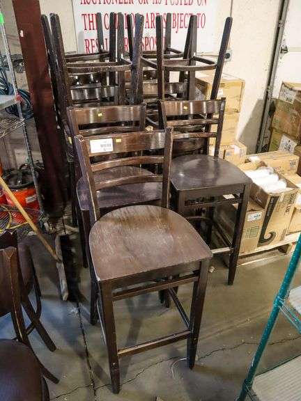(11) Wood Slat Back Bar Height Chairs - Roller Auctions