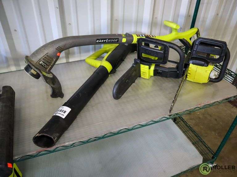 Ryobi Easy Edge Weed Trimmer, Blower, Chain Saw, 14" and Chain Saw, 10