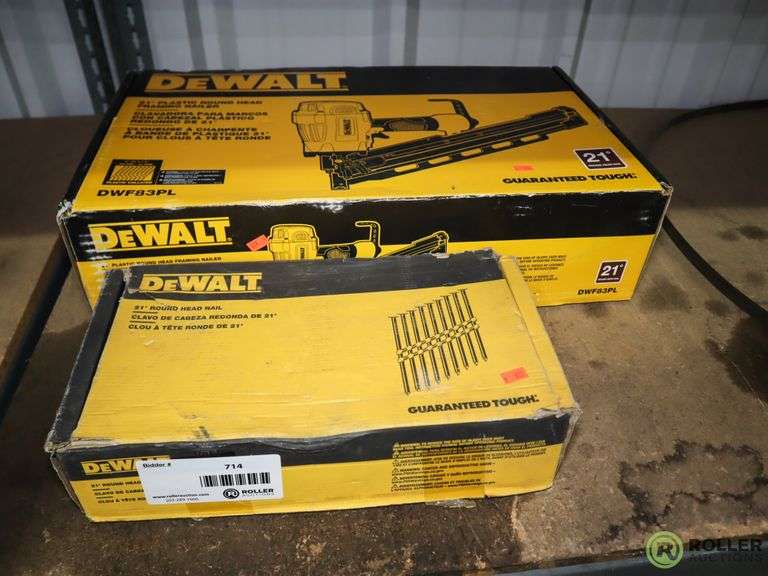 DeWalt DWF83PL 21Degree Framing Nailer With Box of Nails Roller Auctions