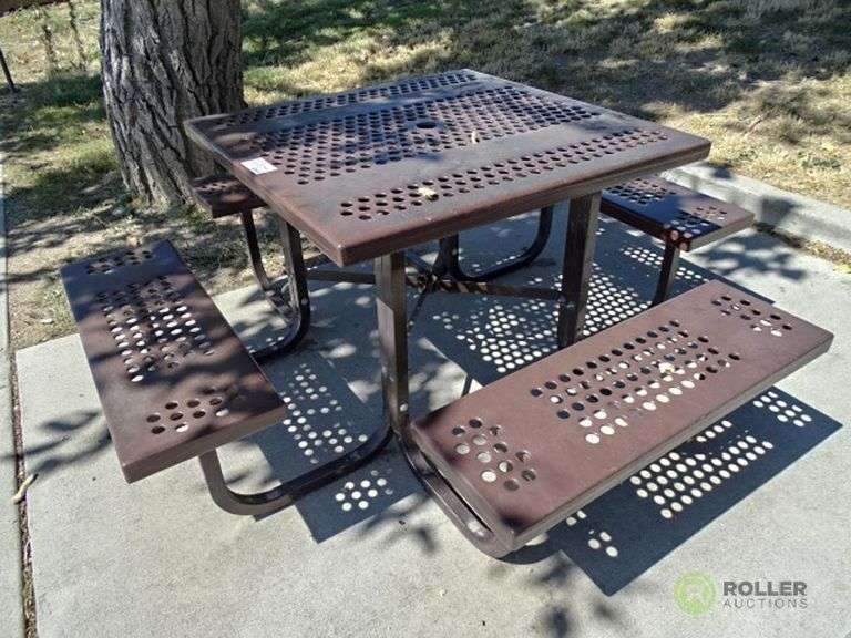 (2) Metal Rubber Coated Picnic Tables Roller Auctions