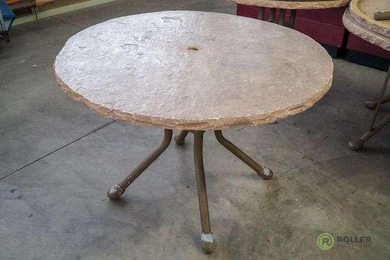(5) 42in Round Faux Stone Patio Tables Roller Auctions