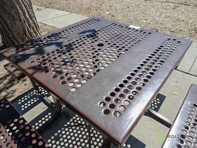 (2) Metal Rubber Coated Picnic Tables Roller Auctions