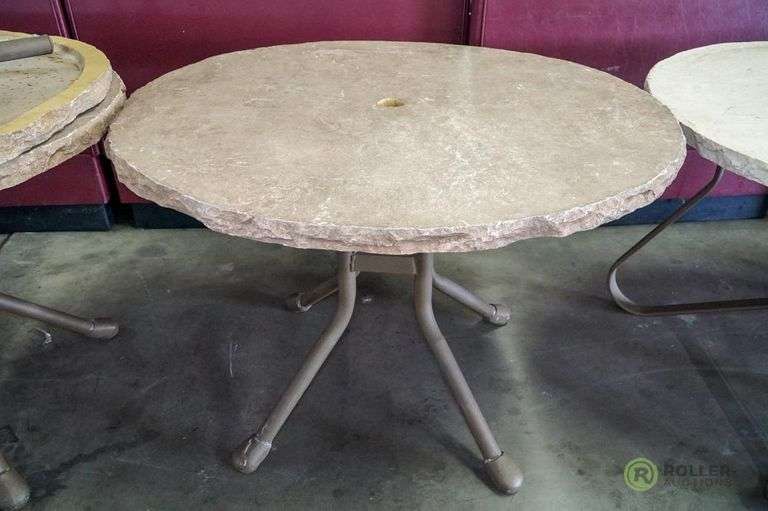 (2) 42in Round Faux Stone Patio Tables Roller Auctions
