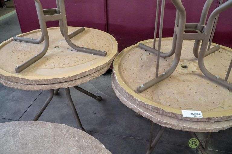 (5) 42in Round Faux Stone Patio Tables Roller Auctions