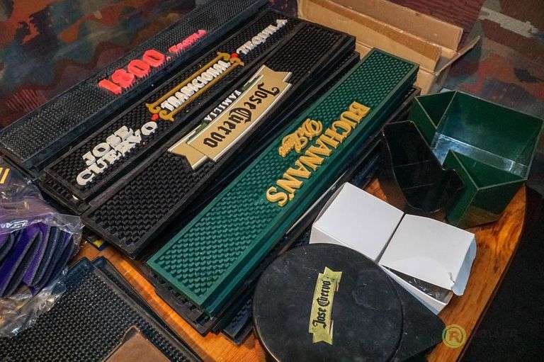 Bar drip Mats, Crown Royal Koozies, Playboy Bartenders Guide and Glass