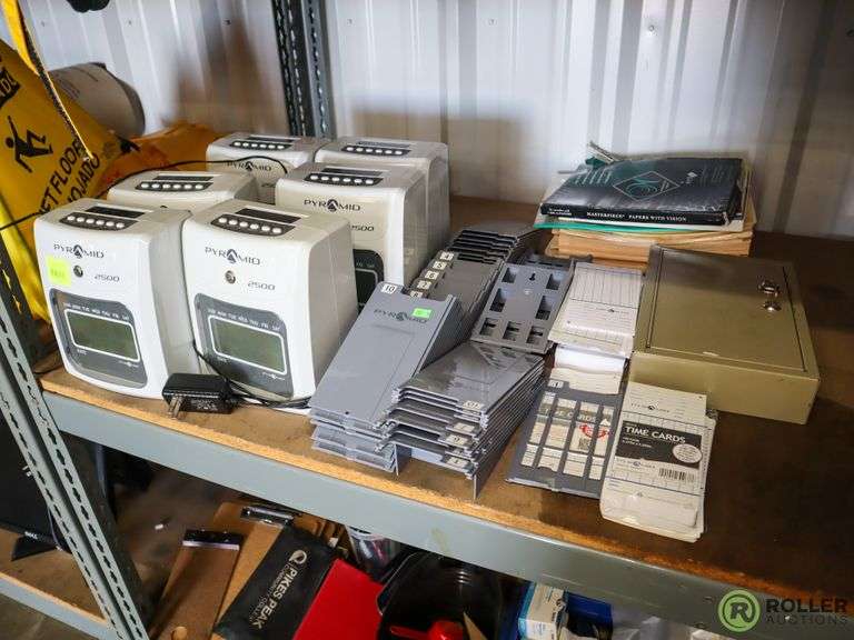 (6) Pyramid 2500 Time Card Machines, Time Card Holders and Time Cards
