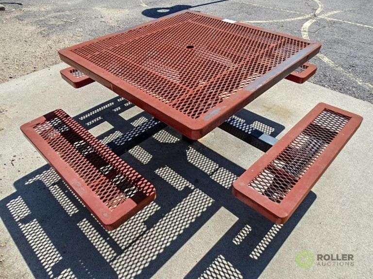 (3) Metal Rubber Coated Picnic Tables Roller Auctions