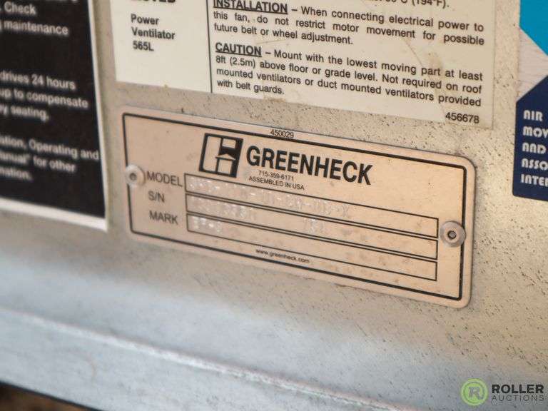 (2) Greenheck SWB108SCWUBX Exhaust Fans, 15 AMP Roller Auctions