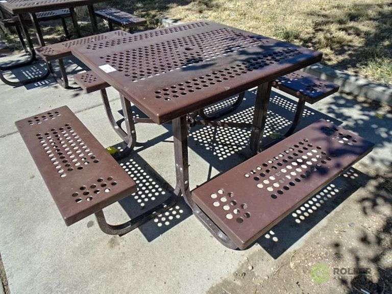 (2) Metal Rubber Coated Picnic Tables Roller Auctions