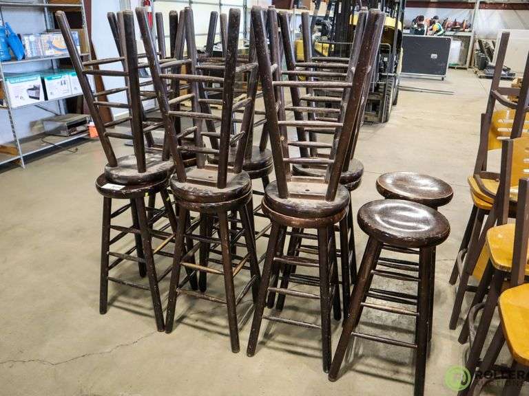 (14) Wood Bar Stools Roller Auctions