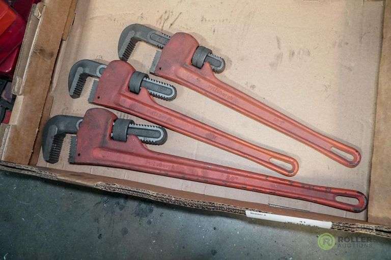 (3) Pittsburgh Pipe Wrenches, (1) 24in and (2) 18in Roller Auctions