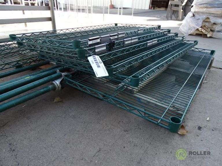 Pallet of Wire Rack Parts With (7) Shelves and (8) Poles Roller Auctions