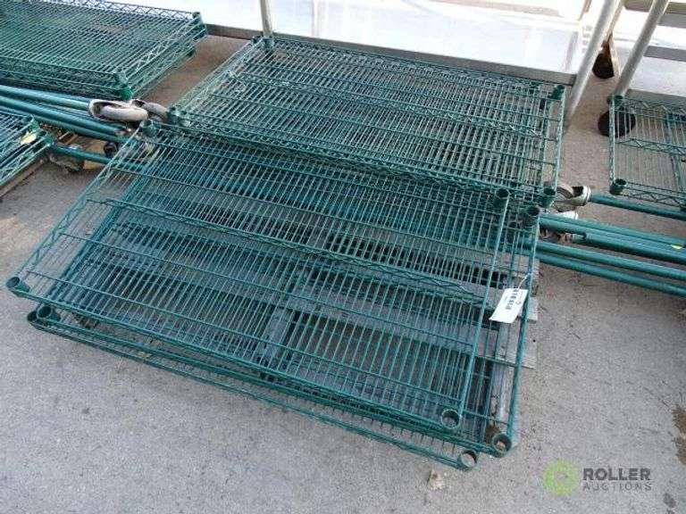 Pallet of Wire Rack Parts With (7) Shelves and (4) Poles Roller Auctions