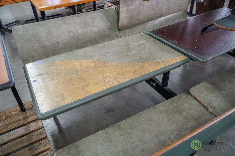 (5) Plymold Fixed Metal and Wood Double Bench Tables and Handicap