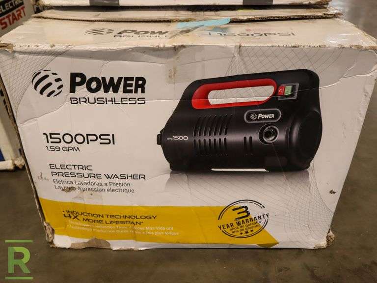  3 Power Brushless Electric Pressure Washer 1500 PSI Used Untested Not 