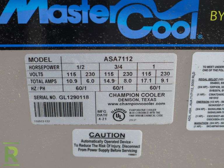 Mastercool ASA7112 Ducted Evaporative Cooler (Motor Not Included