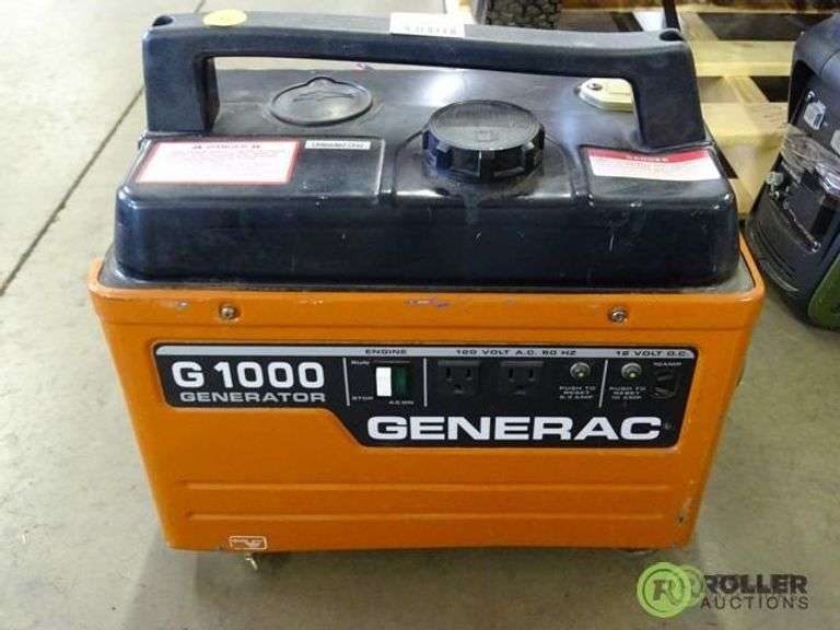 Generac G1000 Portable Generator, Gas, Pull Start, 750W Roller Auctions