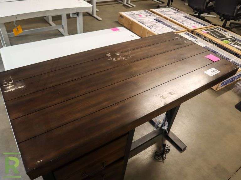 Tresanti Wooden Power Adjustable Height Desk With 3 USB Scratched Top 