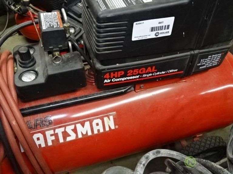 Craftsman Horizontal Air Compressor, 25Gallon, 4Hp Roller Auctions