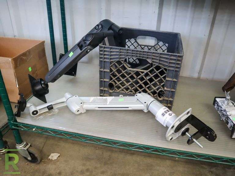 (3) Table Mounted Monitor Stands Roller Auctions