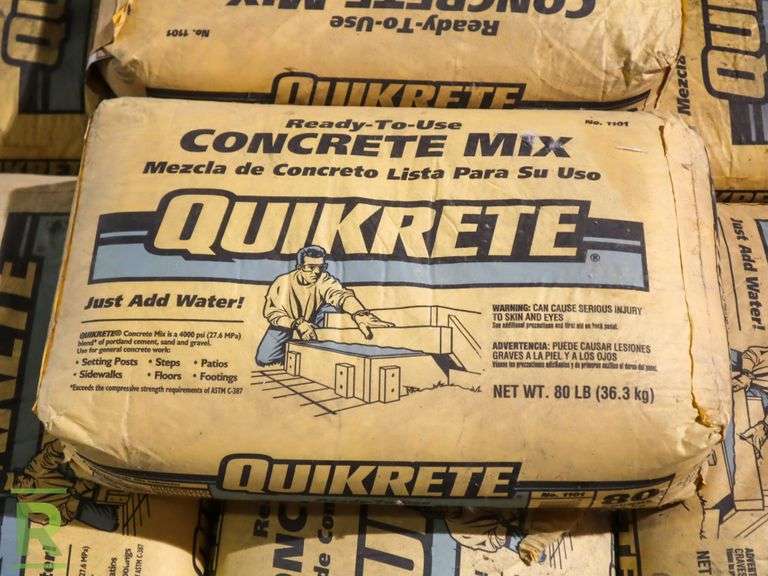 Pallet of (8) 80Lb Bags of Quikrete Concrete Mix Roller Auctions