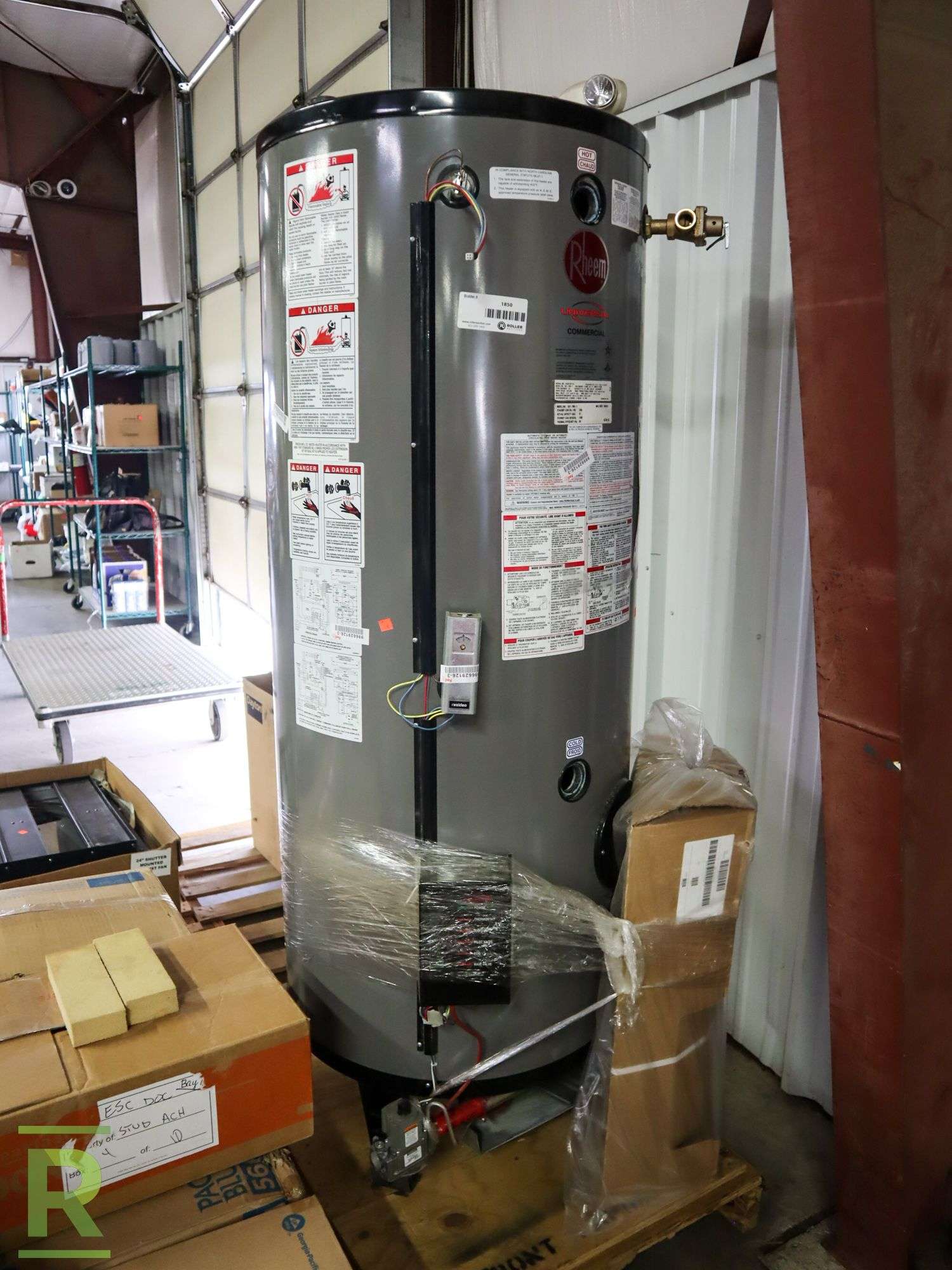 Rheem G91-200-1 Commercial Gas Water Heater, 91-Gallon Tank, 199,900-BTU,  76 Overall Height, Propane - Roller Auctions