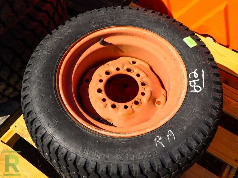 (2) Goodyear 27x8.5015 Tractor Tires with Rims Roller Auctions