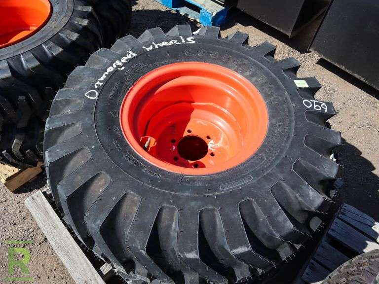 (2) New Goodyear 12.416 Tractor Tires with Rims Roller Auctions