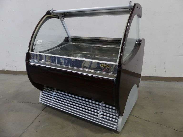 Sevel Aspen 12 Gelato Freezer and Pastry Showcase on Casters Roller