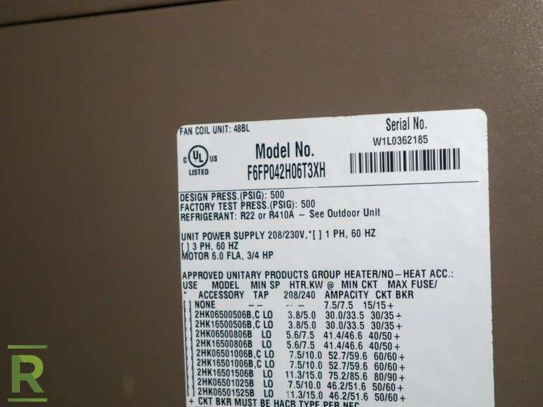 York F6FP042H06T3XH Fan Coil Unit Roller Auctions