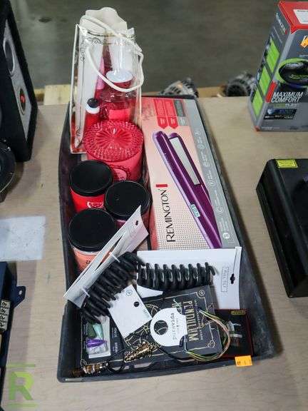 Tray of Candles, Flat Iron and Hair Clips - Roller Auctions
