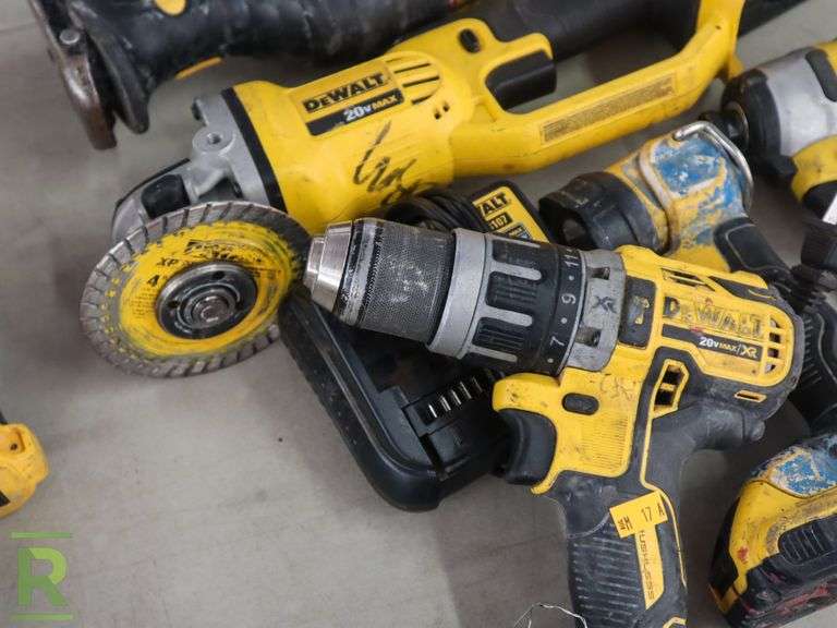 DeWalt Power Tools; Grinder, Reciprocating Saw, Drill, Impact Wrench, (2) Battery and Charger - Roller Auctions