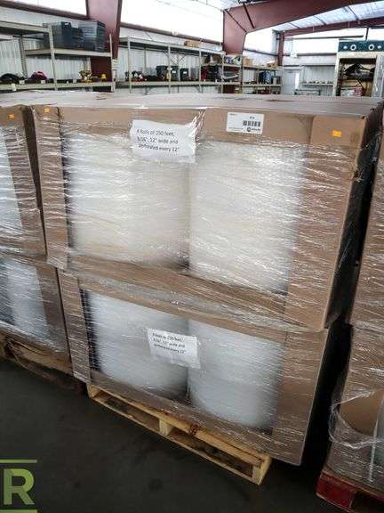 Pallet of (16) New Rolls of Bubble Wrap Perforated Every 12", 20' Roll, 3/16" x 12" Wide - Roller Auctions