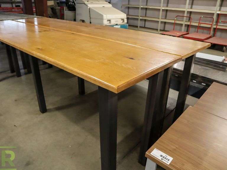 (2) 132" x 27" Metal Frame Wood Top Bar Height Tables Roller Auctions