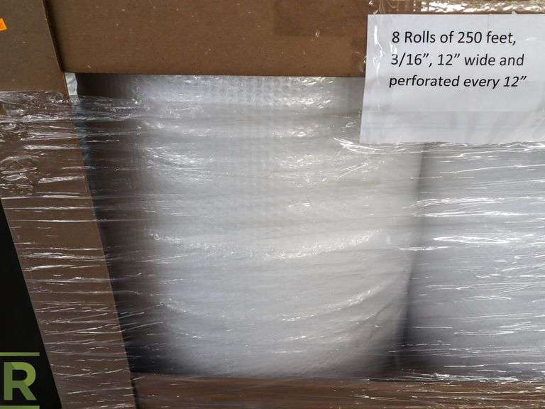Pallet of (16) New Rolls of Bubble Wrap Perforated Every 12", 20' Roll, 3/16" x 12" Wide - Roller Auctions