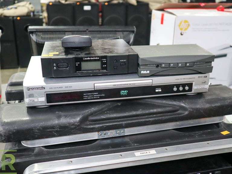SKB Gig Box With American Audio DCD-Pro310 CD Player, Mid-Atlantic PD-915R Power Center Panasonic DVD Player, Audio Techica Wireless Microphone System, RCA Video Switcher - Roller Auctions