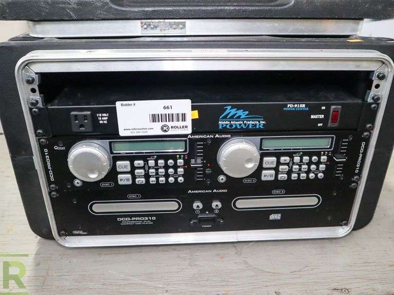 SKB Gig Box With American Audio DCD-Pro310 CD Player, Mid-Atlantic PD-915R Power Center Panasonic DVD Player, Audio Techica Wireless Microphone System, RCA Video Switcher - Roller Auctions