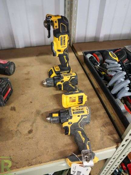 (2) DeWalt DCD708 1/2" Cordless Drills and DCS354 Multi Tool, 20V - Roller Auctions
