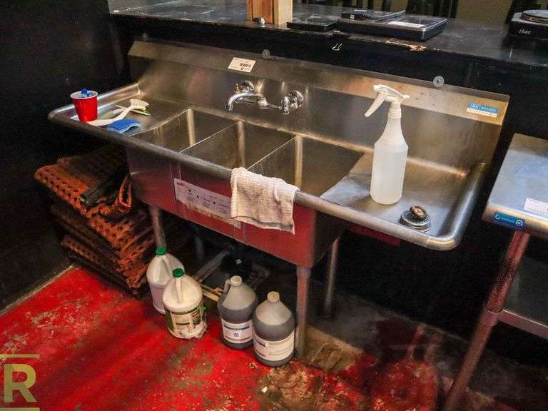 BK Resources BKS310141015T 3Basin Stainless Steel Bar Sink, 20" x