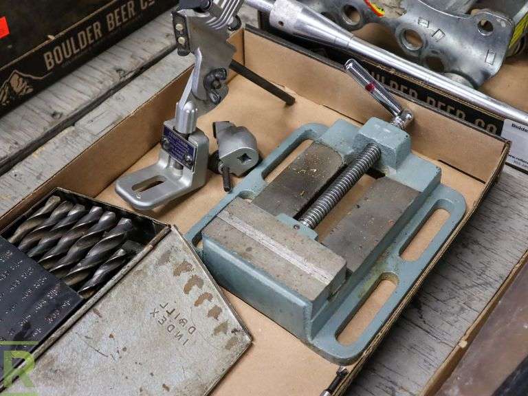 Tray of Drill Index, Vise and Craftsman Drill Grinding Attachment