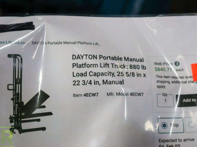Dayton 4ECW7 Manual Platform Lift Truck Roller Auctions