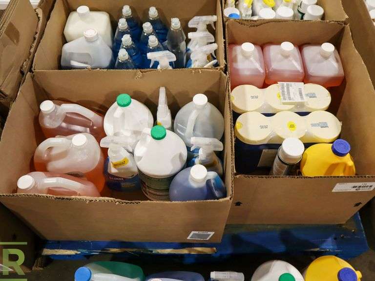 Pallet of Cleaning Supplies; Mr. Clean, Spic & Span and Clorox Roller