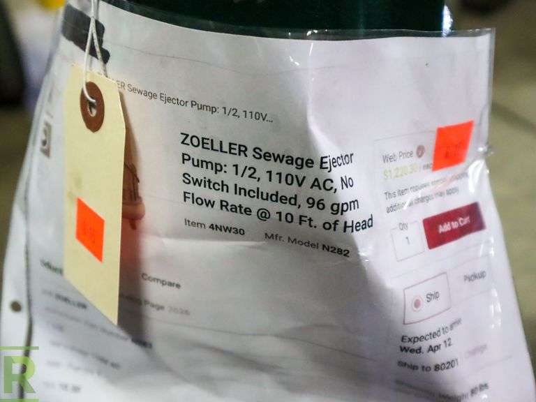 Zoeller Sewage Ejector Pump Roller Auctions