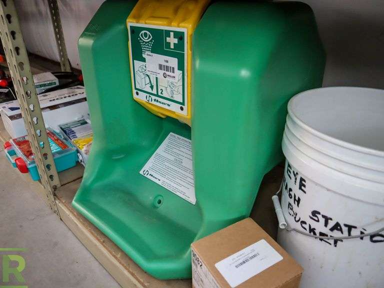 Haws Eye Wash Station, Eye Wash Additive and 5Gallon Bucket Roller