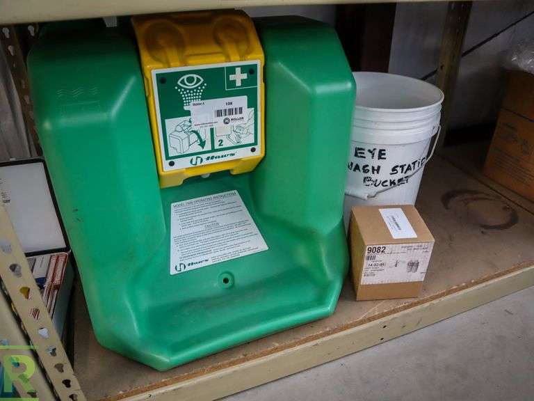 Haws Eye Wash Station, Eye Wash Additive and 5Gallon Bucket Roller