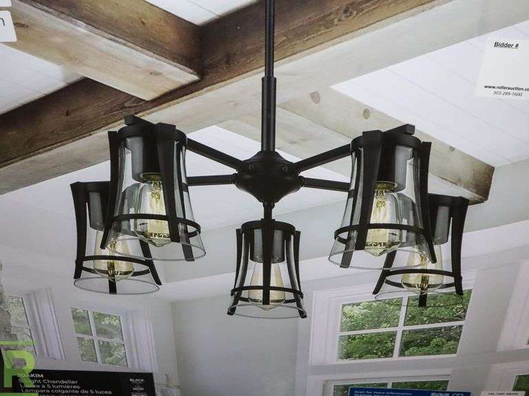 OVE Joakim 5 Light Chandelier Black Finish - New - Roller Auctions